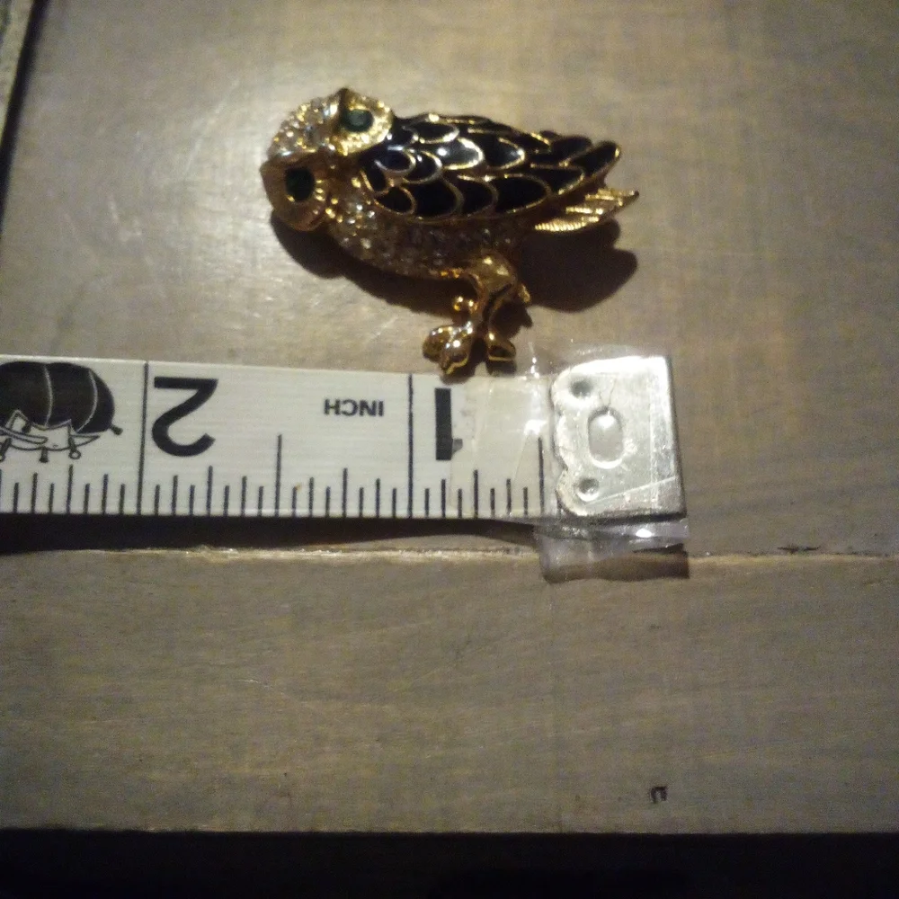 Pretty Rhinestone Enameled Owl Pin Brooch